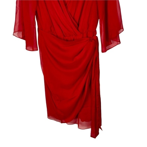 CITY CHIC SOFTLY WRAP LOVE RED BATWING SLEEVE FAUX WRAP HOLIDAY COCKTAIL DRESS - Picture 8 of 16